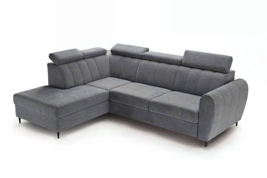 Kreisās puses stūra dīvāns ar gulēšanas funkciju Cel L - pelēks samts - N1 Home