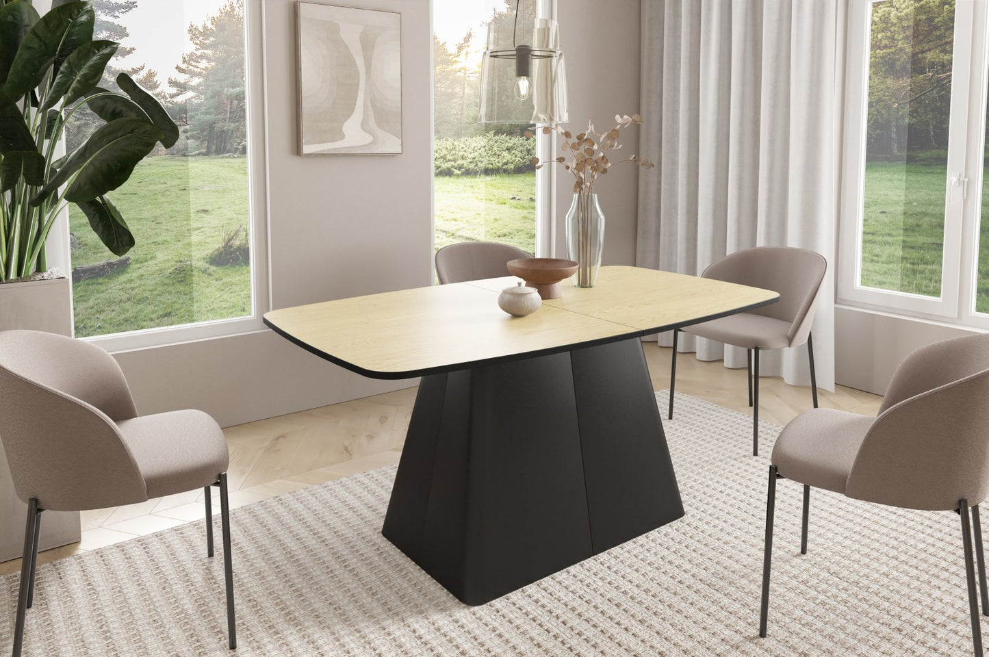 Galds Novaus 180-256/76/110 cm antracīts Šerman ozols - N1 Home