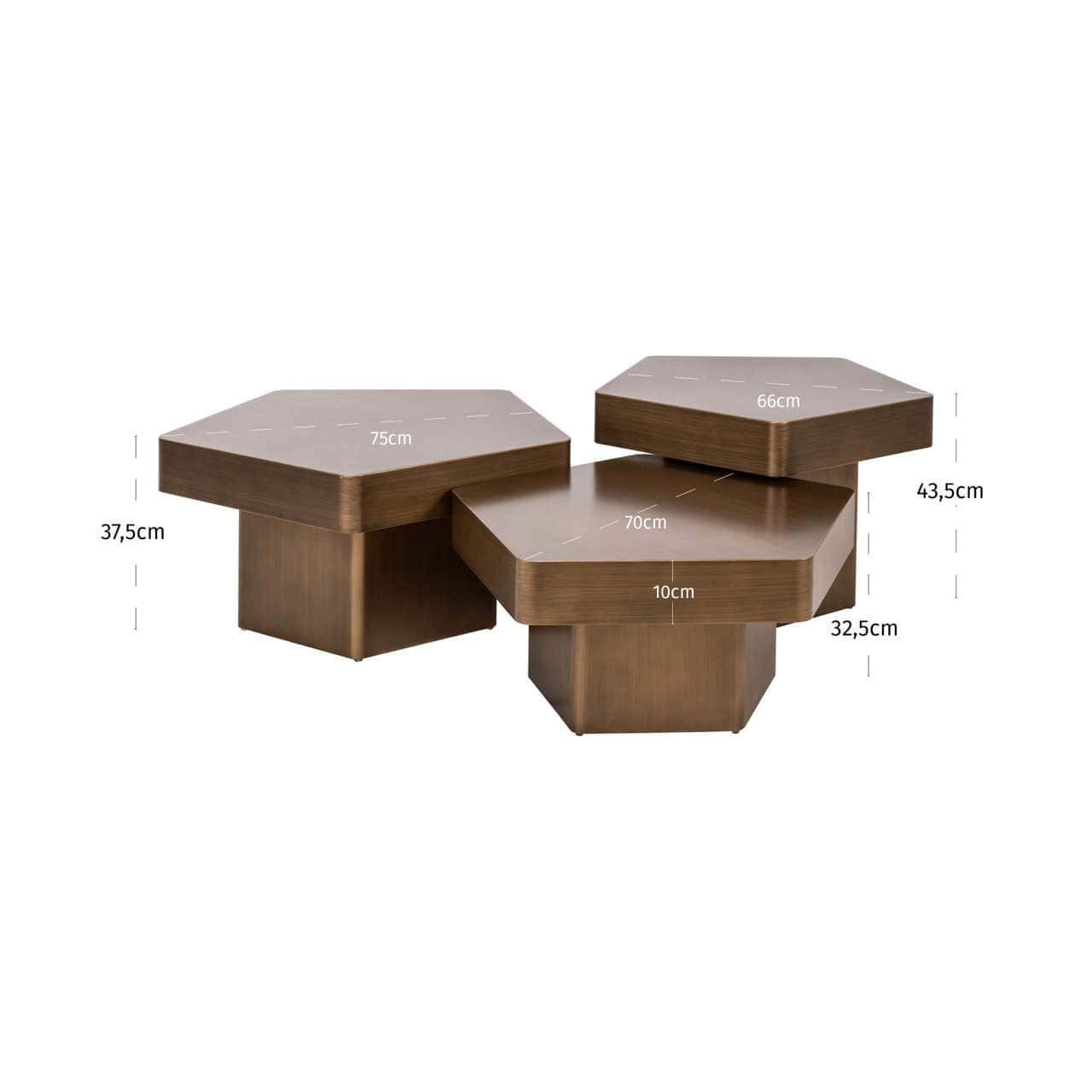 Kafijas galds Hexa (Set of 3) Richmond Interiors 75/37/75 cm zelts - N1 Home