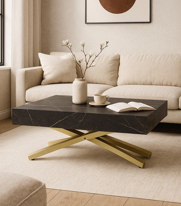 Galds Tiks X 27-80/120-200/80 cm melns Pietra Grigio/zelts - N1 Home