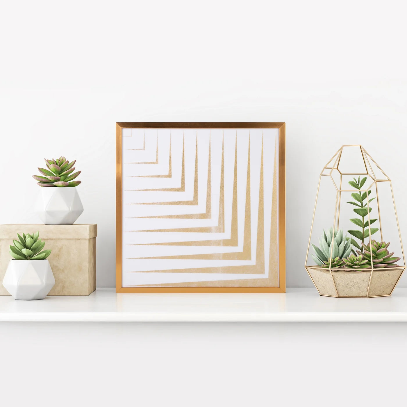 Glezna ar zelta ģeometrisku apdruku zelta rāmī Blan B 53/53 cm balts/zelts - N1 Home