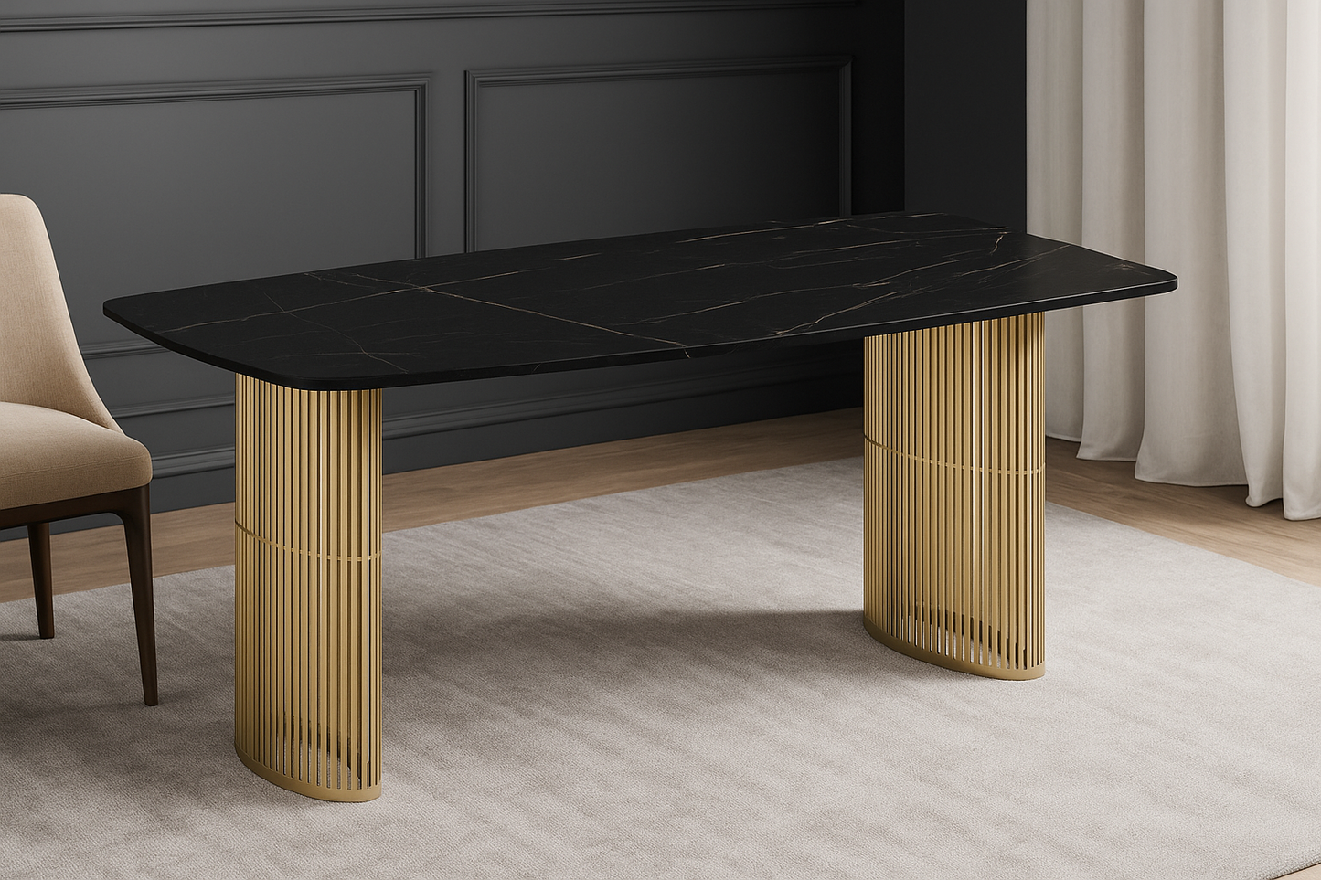 Galds Arco 160;180;200/76/90 cm melns Pietra Gridgia/zelts