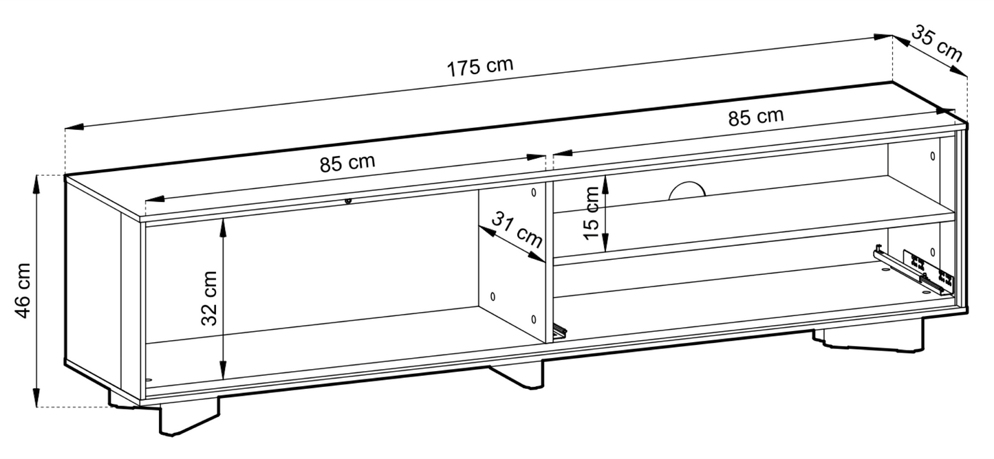 TV skapis Distri Riffle 175/46/35 cm Vičencas ozols/kašmirs