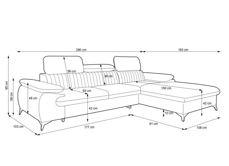 Dīvāns BENE 280/95/193 cm - N1 Home