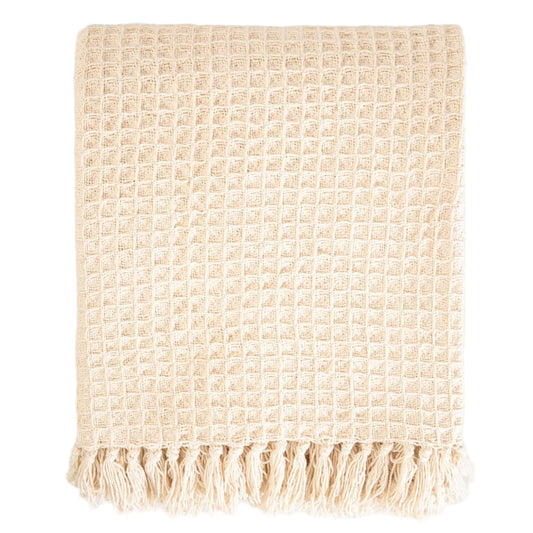 Kokvilnas sega Vaffe ar bārkstīm 130x170 cm ekru - N1 Home