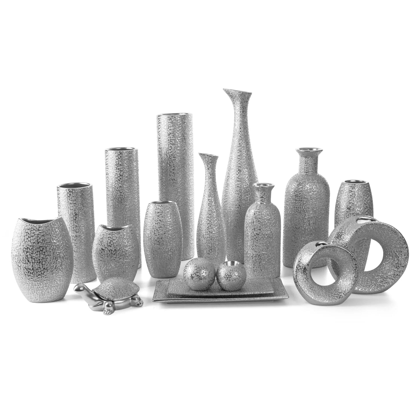 Keramikas vāze Riza ar smalku, spīdīgu rakstu 23/9/22 cm sudrabs - N1 Home