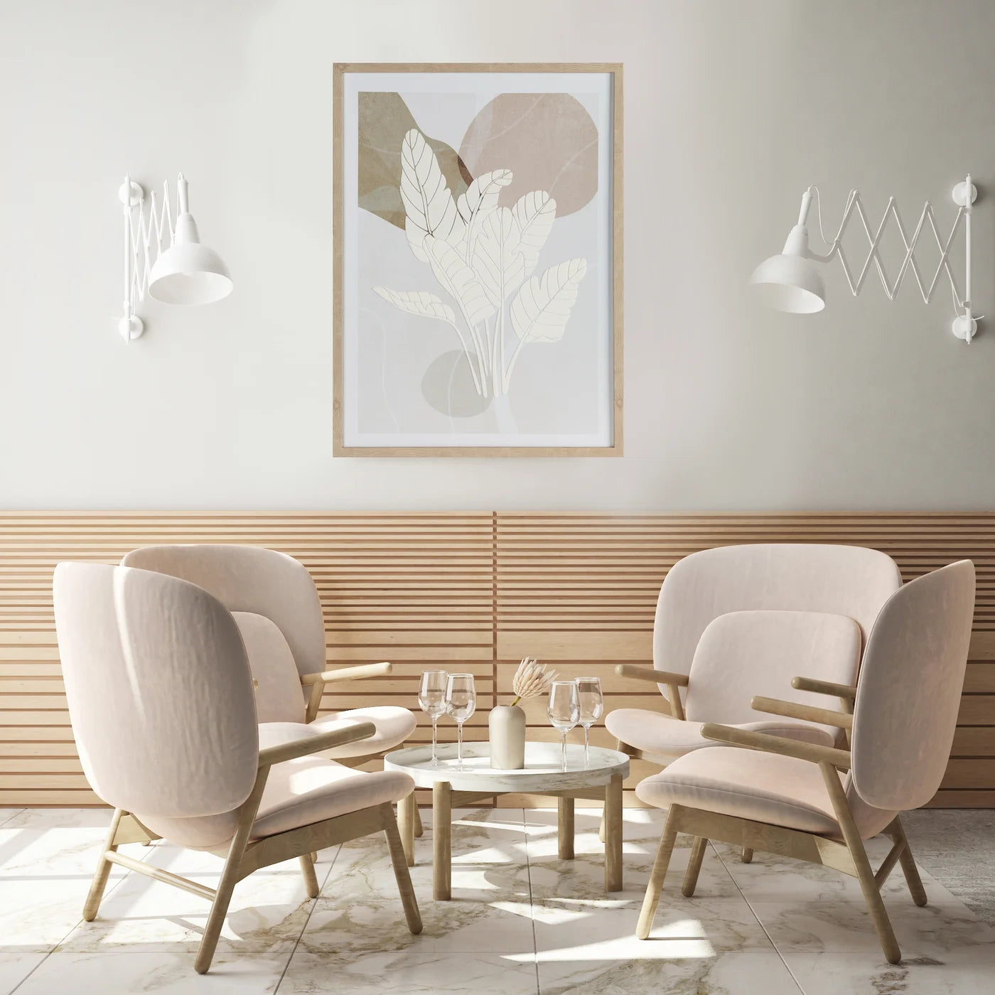 Glezna Leaf A 45/60 cm balts/bēšs - N1 Home