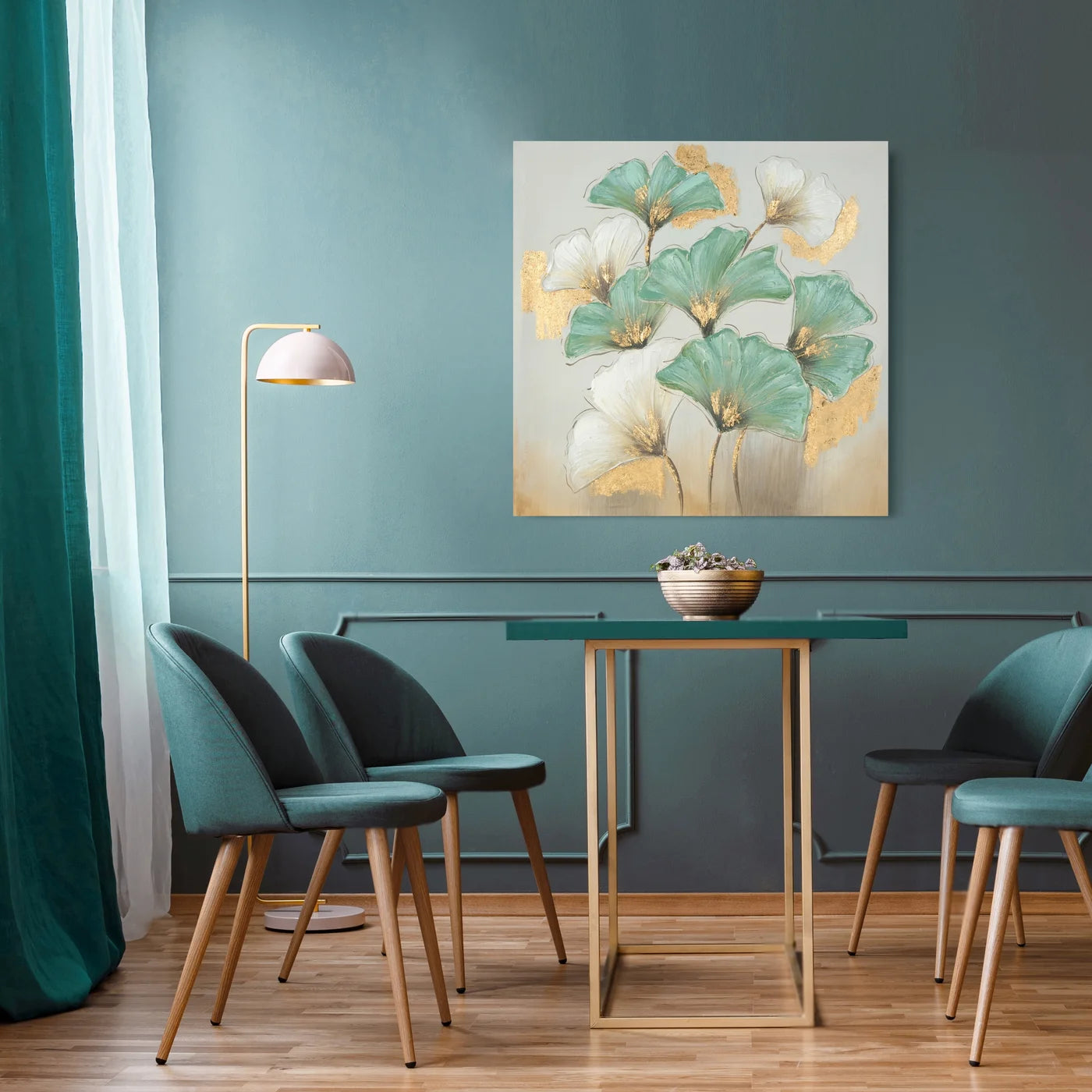 Glezna Ginko 60/60 cm tirkīza/zelta - N1 Home