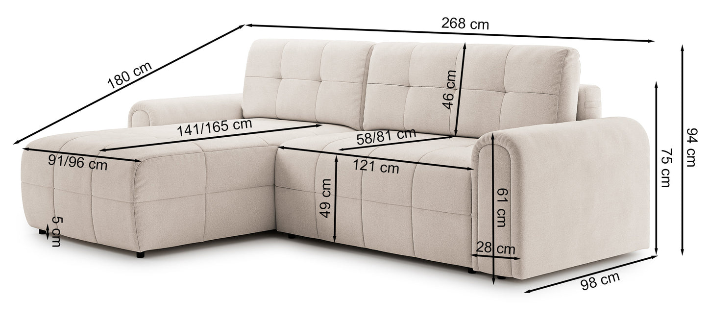 Dīvāns Simol 268/94/180 cm Storm 97 - N1 Home