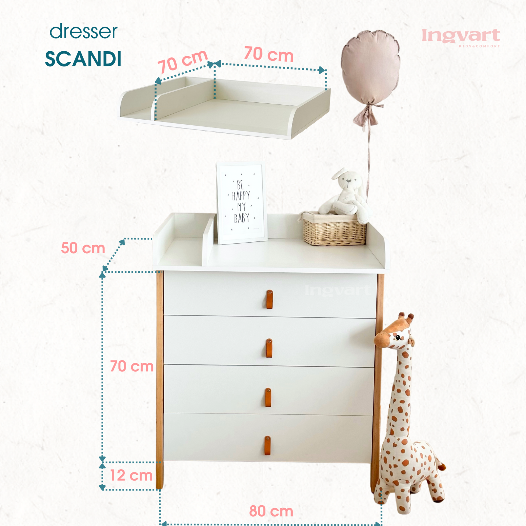 Ingvart Kumode ar Pārtinamo Galdiņu Scandi 82/80/50 cm balts - N1 Home