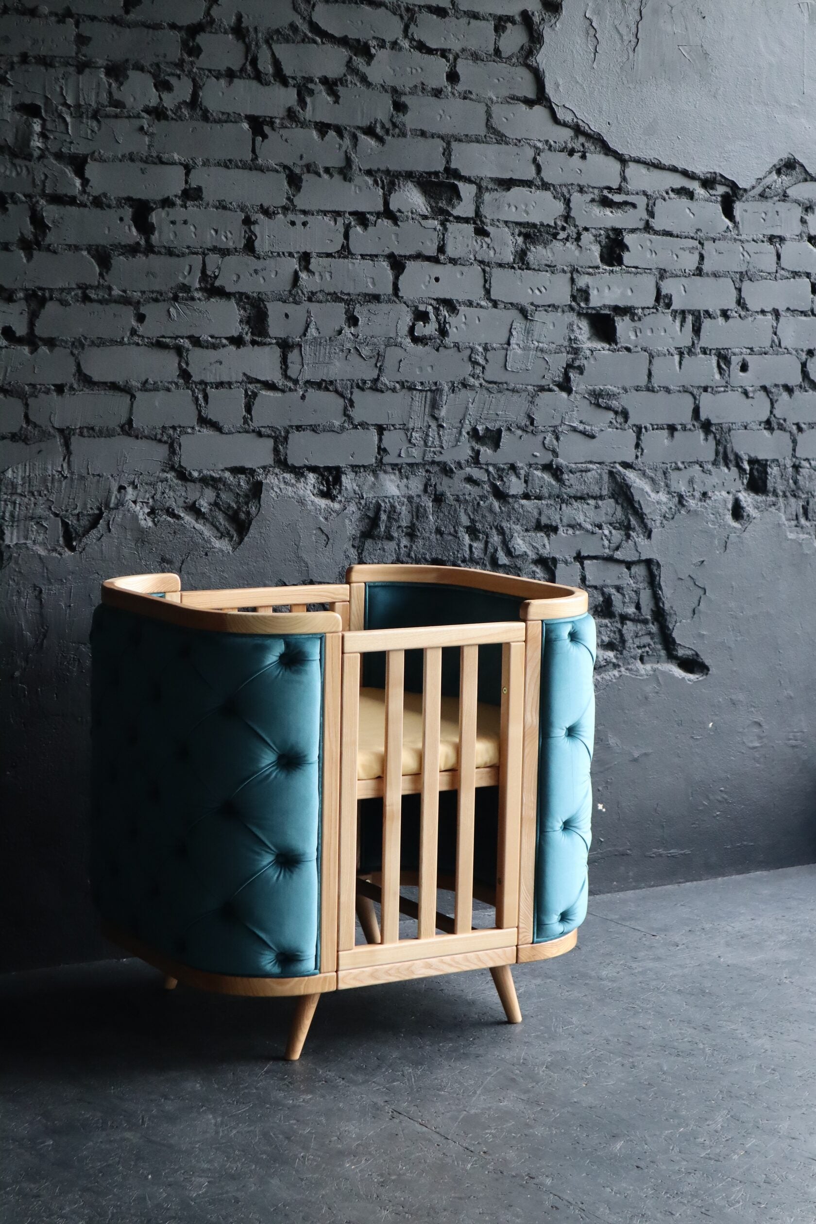 Gultiņa-transformers Boho ar kustīgu sienu 70/90-134 cm dabisks/dark mint velūrs - N1 Home