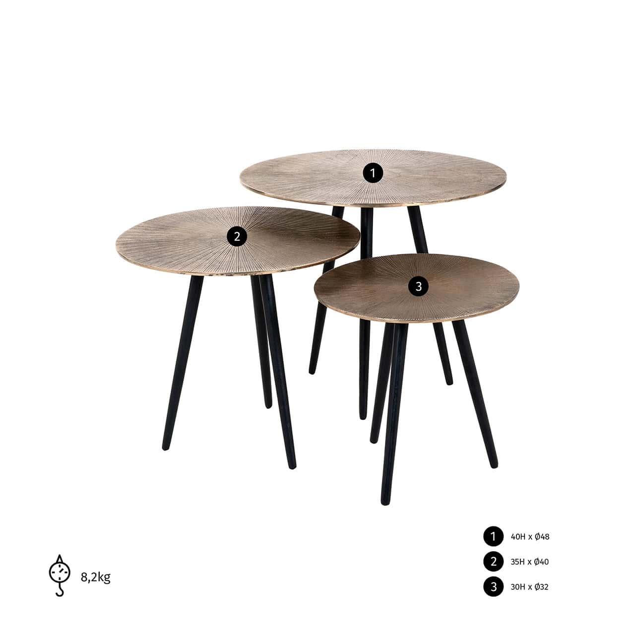 Kafijas galds Vittorio (Set of 3) Richmond Interiors 48/40/48 cm champagne gold - N1 Home