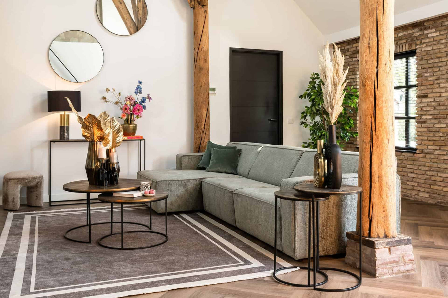 Kafijas galds Tulum (Set of 2) Richmond Interiors 80/46/80 cm brushed gold - N1 Home