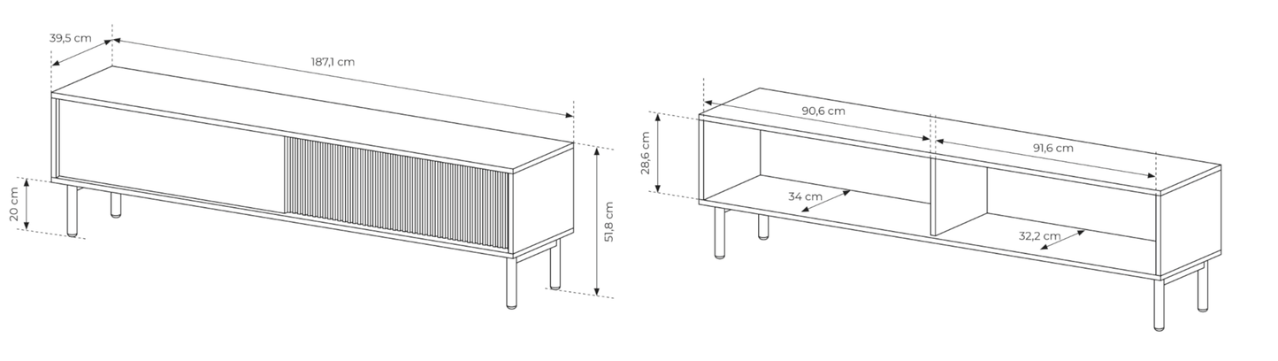 TV skapis Tavis 51/187/39 cm ozols