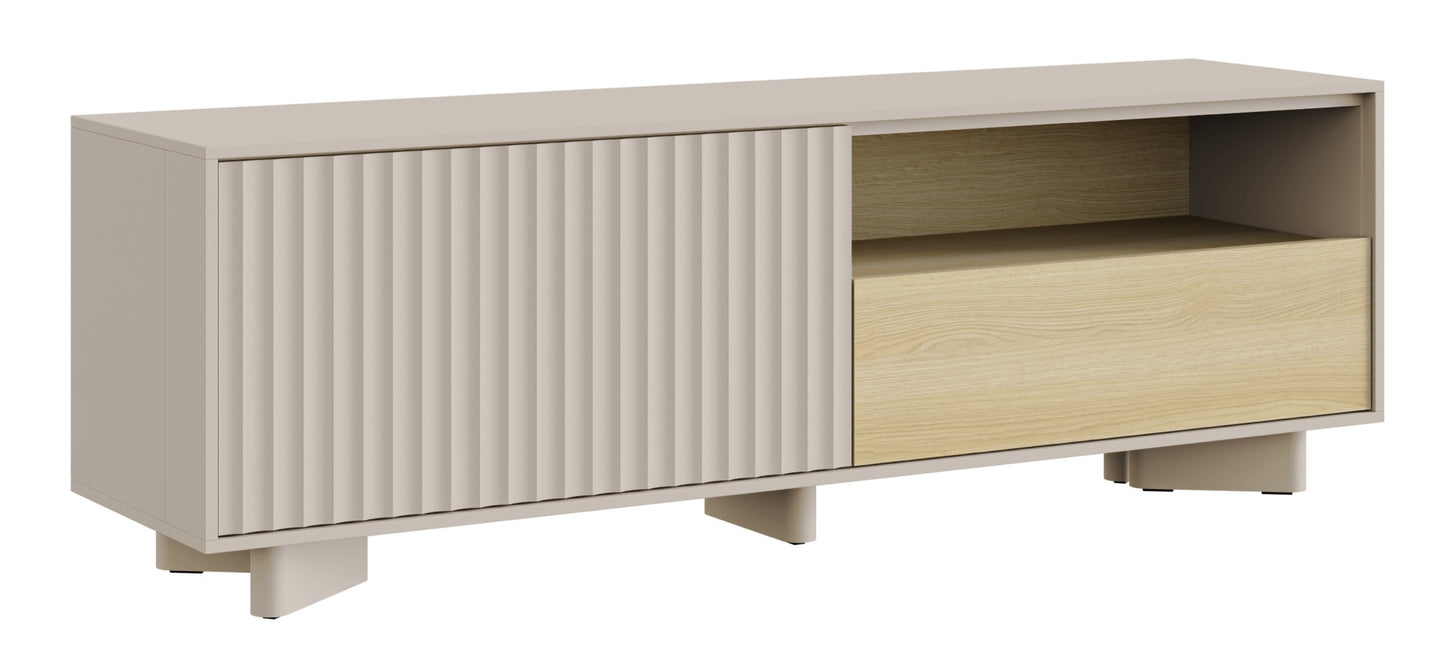 TV skapis Distri Riffle 140/46/35 cm Vičencas ozols/kašmirs