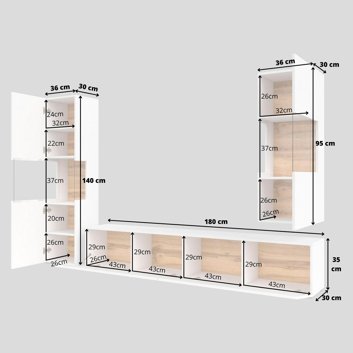 Sienas bloks Avalon 180/140/35 cm balts/Votan ozols - N1 Home