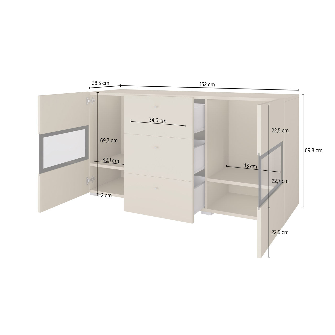 Kumode Barots 132/39/70 cm šīferis/melns - N1 Home