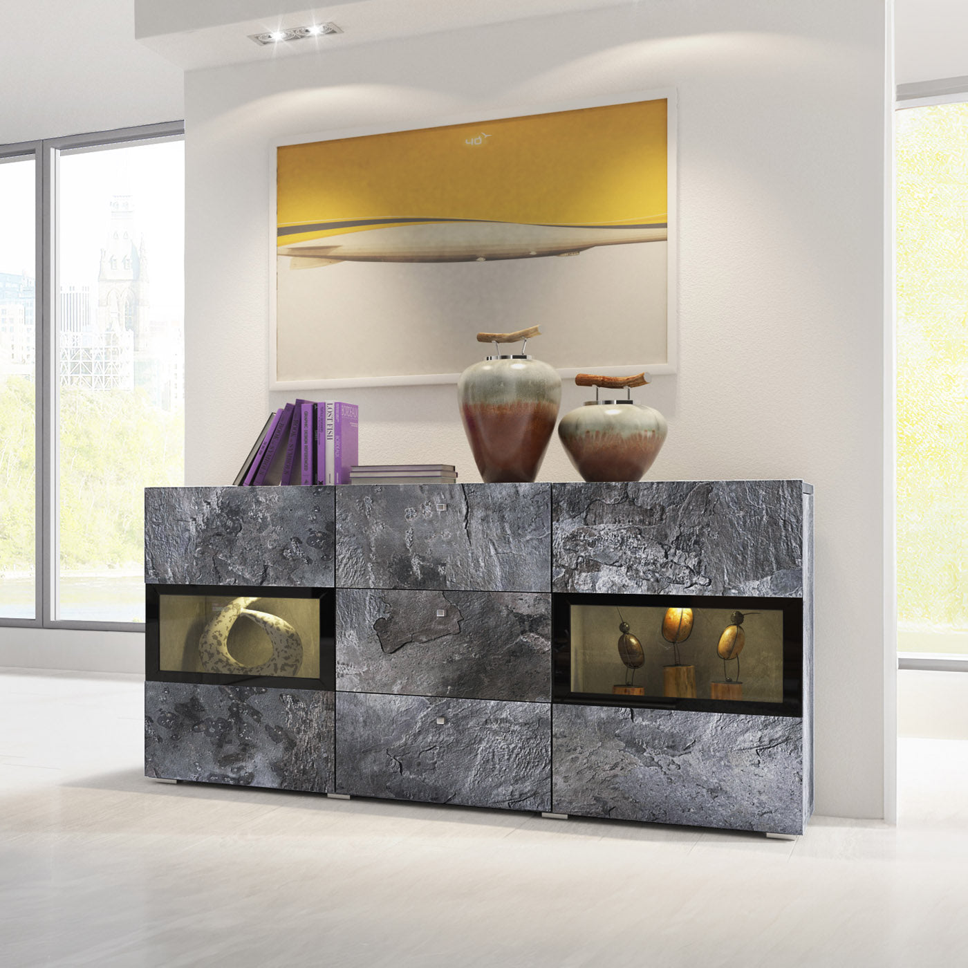 Kumode Barots 132/39/70 cm šīferis/melns - N1 Home