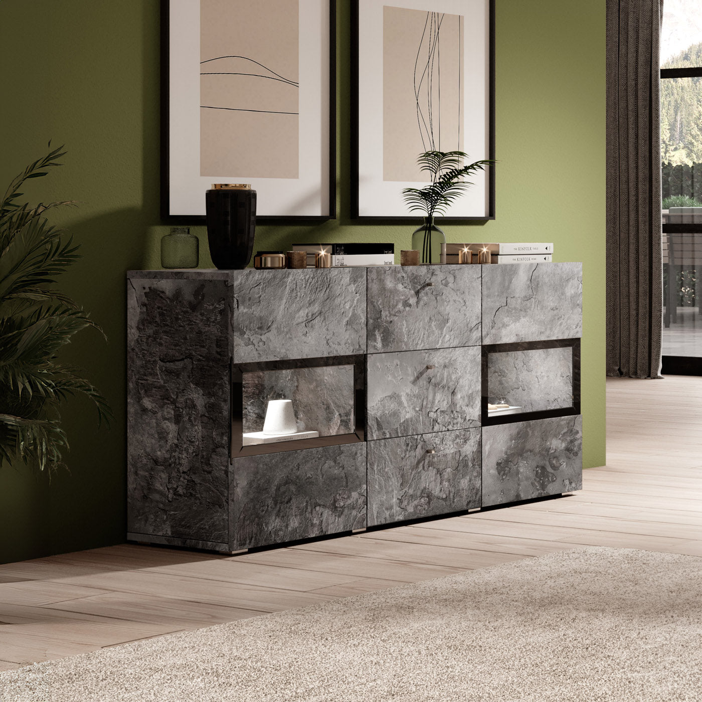 Kumode Barots 132/39/70 cm šīferis/melns - N1 Home