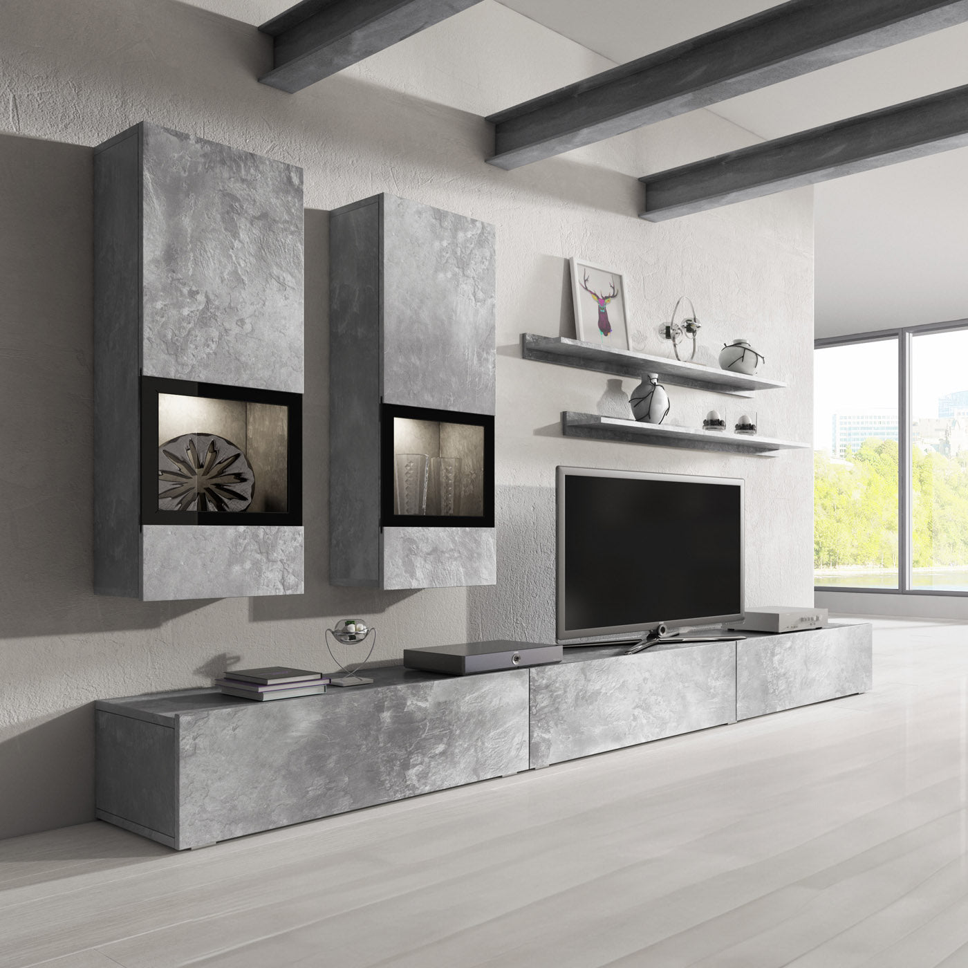 Sienas bloks Barots 270/41 cm gaišs betons/melns