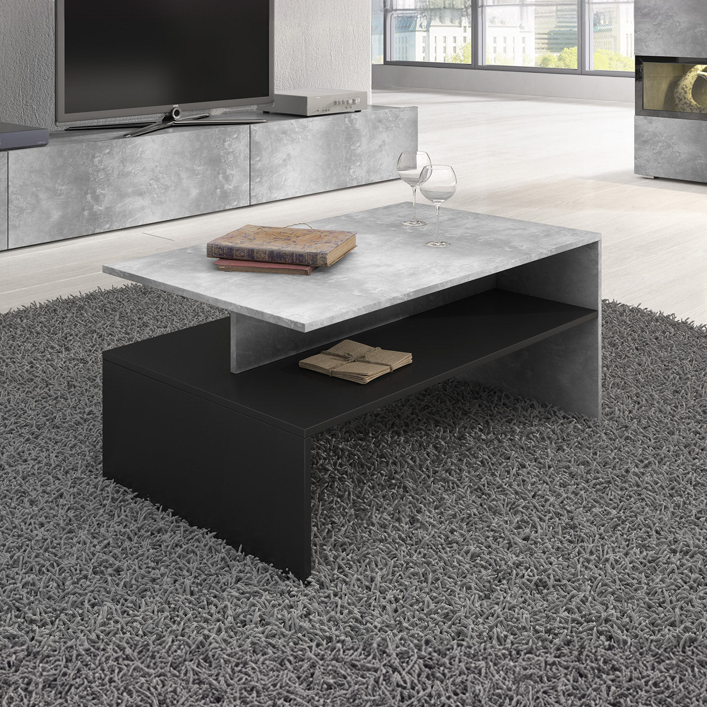 Kafijas galds Barots 100/60/45 cm betons/melns - N1 Home