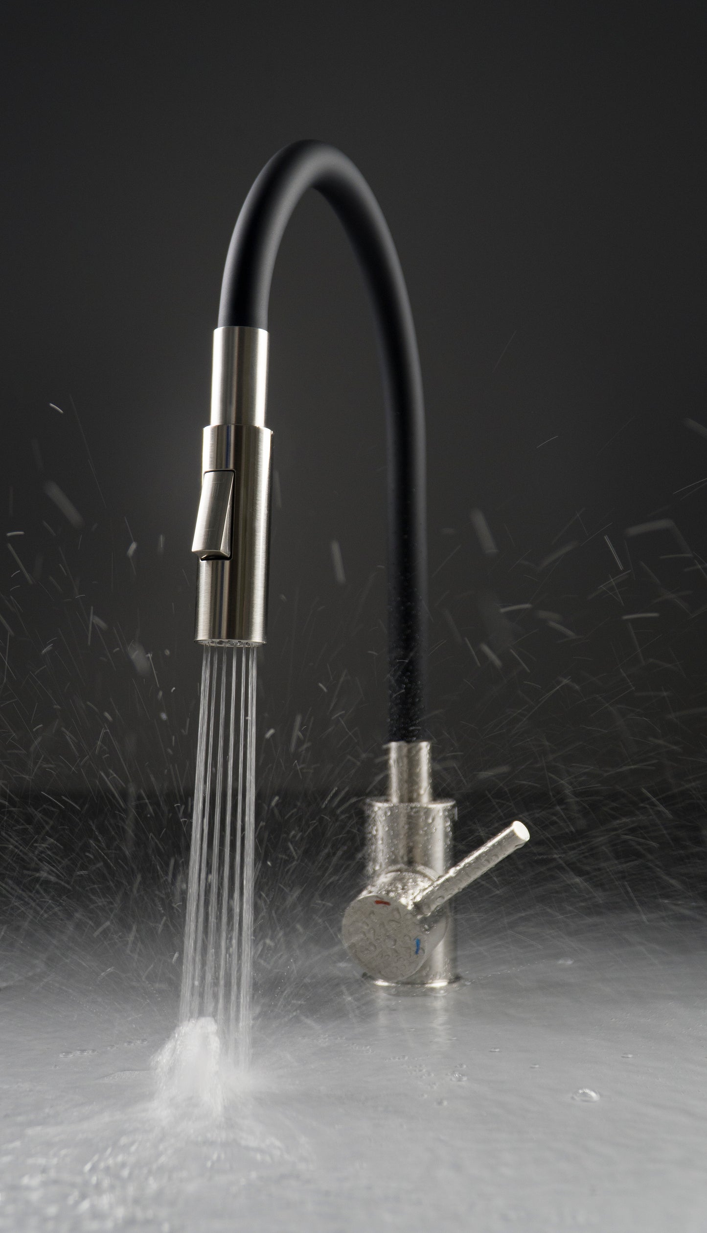 Virtuves maisītājs ar elastīgu snīpi - 2 veidu sprauslas Luno 400 mm matēts tērauds/pelēks - N1 Home