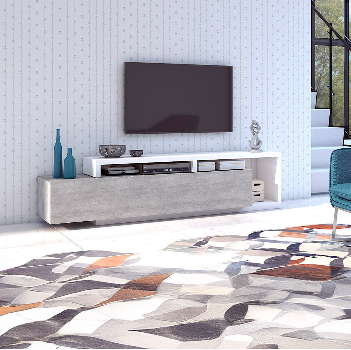 TV skapis Botas 219/45/52 cm balts/betons Kolorādo