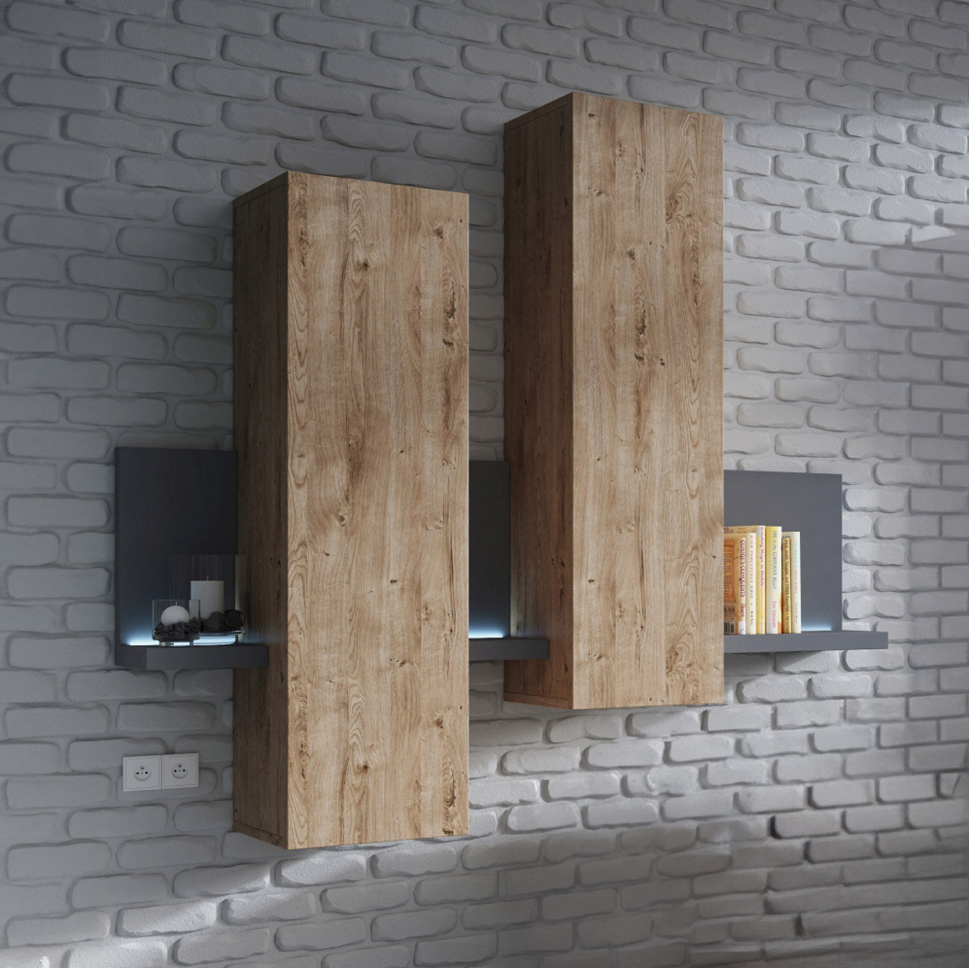 Skapis Botas 152/235/142 cm antracīts/ribbeka ozols