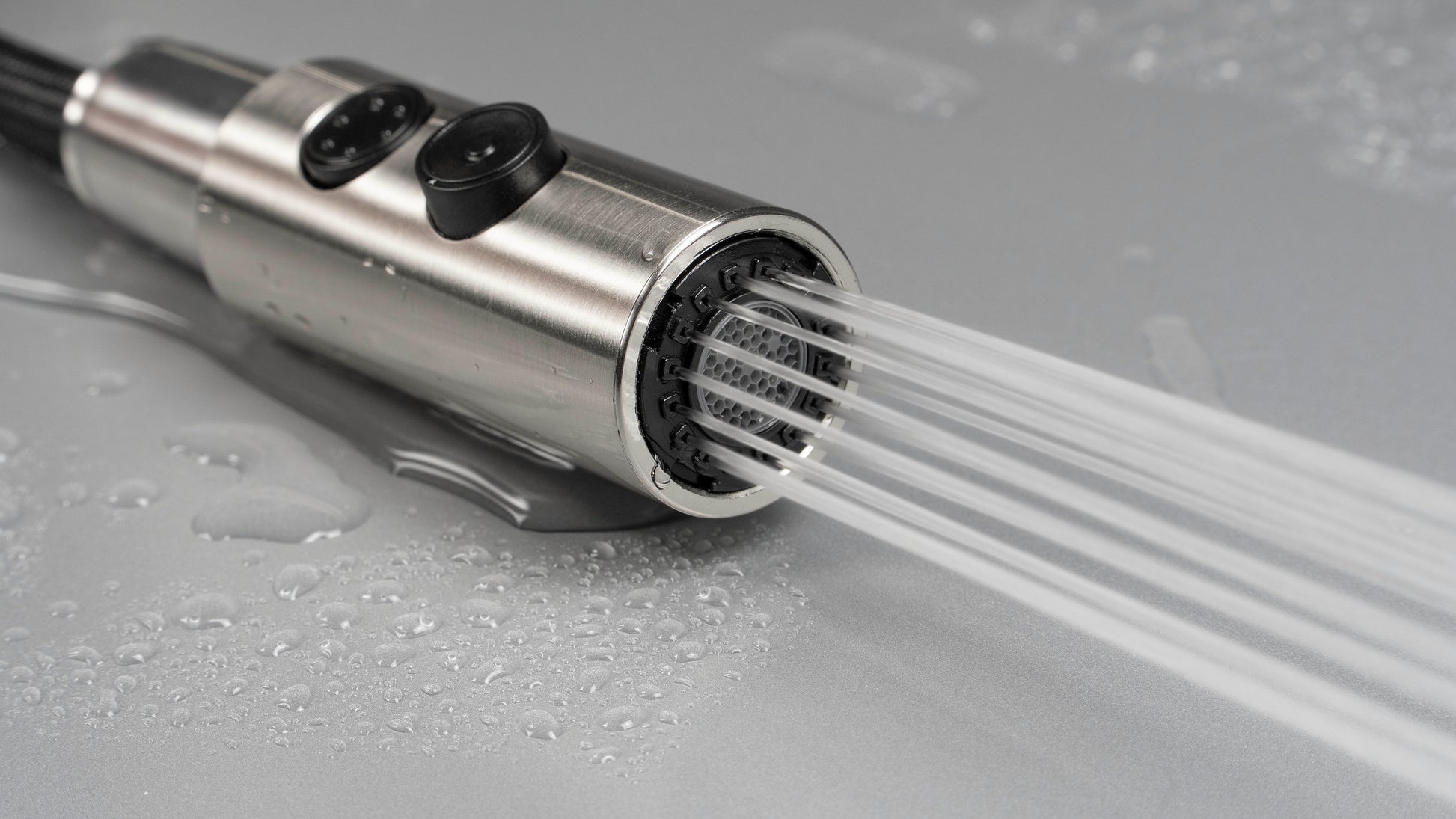 Virtuves jaucējkrāns ar izvelkamu snīpi - 2 veidu strūklas Olfato 451 cm matēts tērauds - N1 Home