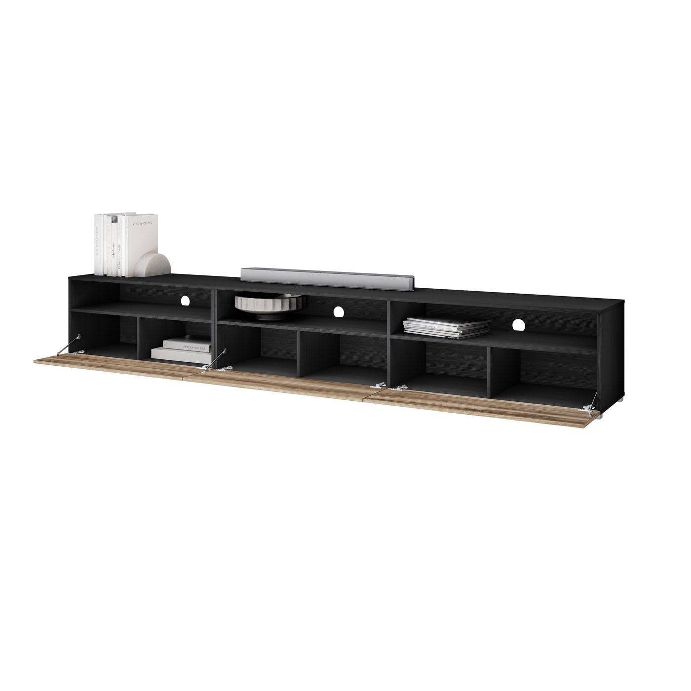 TV skapis Barots 270/41/42 cm satīna nussbaum/melns/touchwood - N1 Home