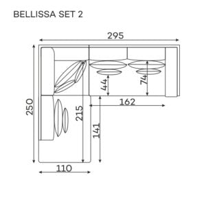 Dīvāns Bellissa Corners Befame Set 2 250/295/104 cm sinepes - N1 Home