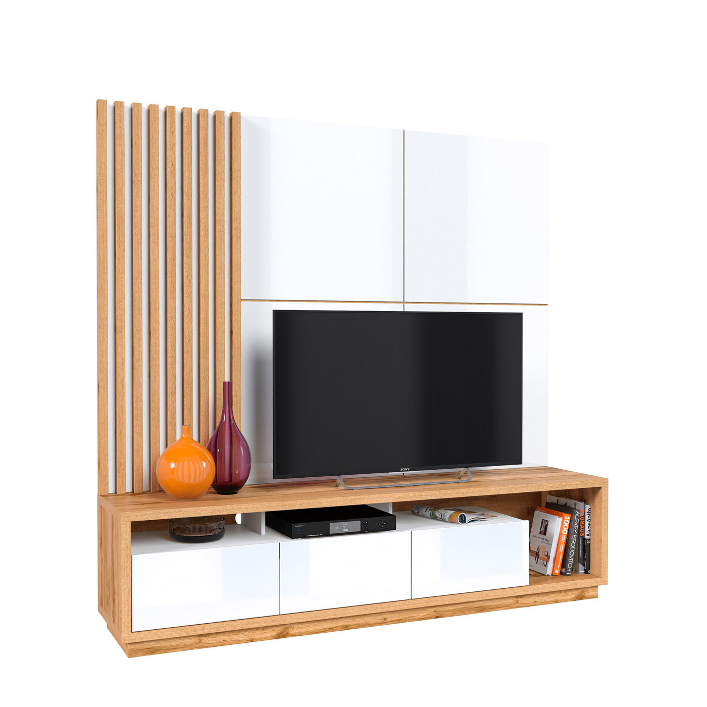 Sienas bloks Celija 200/196/45 cm balts/Votan ozols - N1 Home