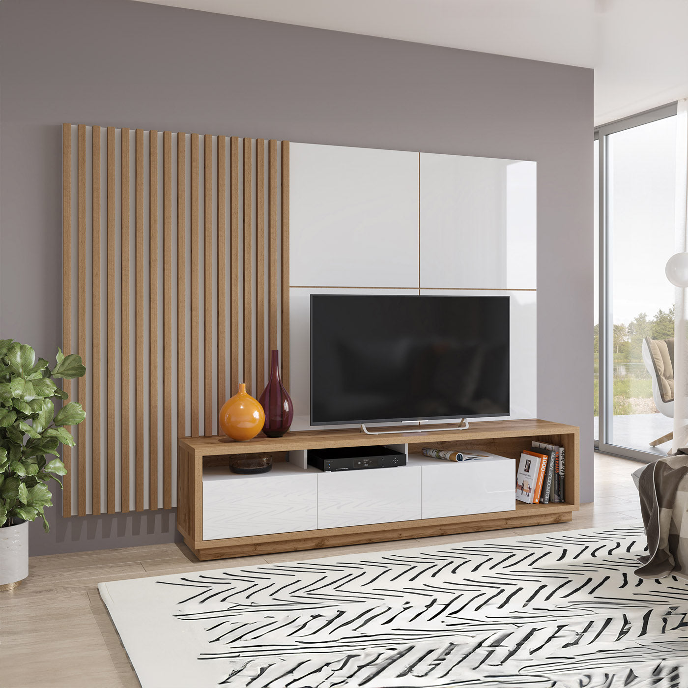 Sienas bloks Celija 215/196/45 cm balts/Votan ozols