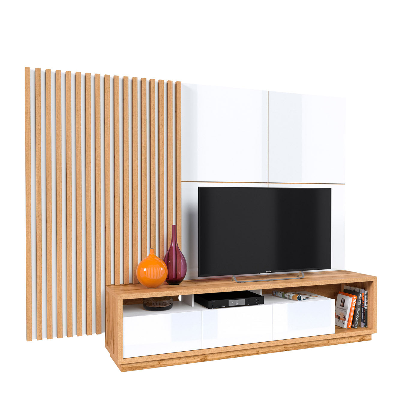 Sienas bloks Celija 215/196/45 cm balts/Votan ozols