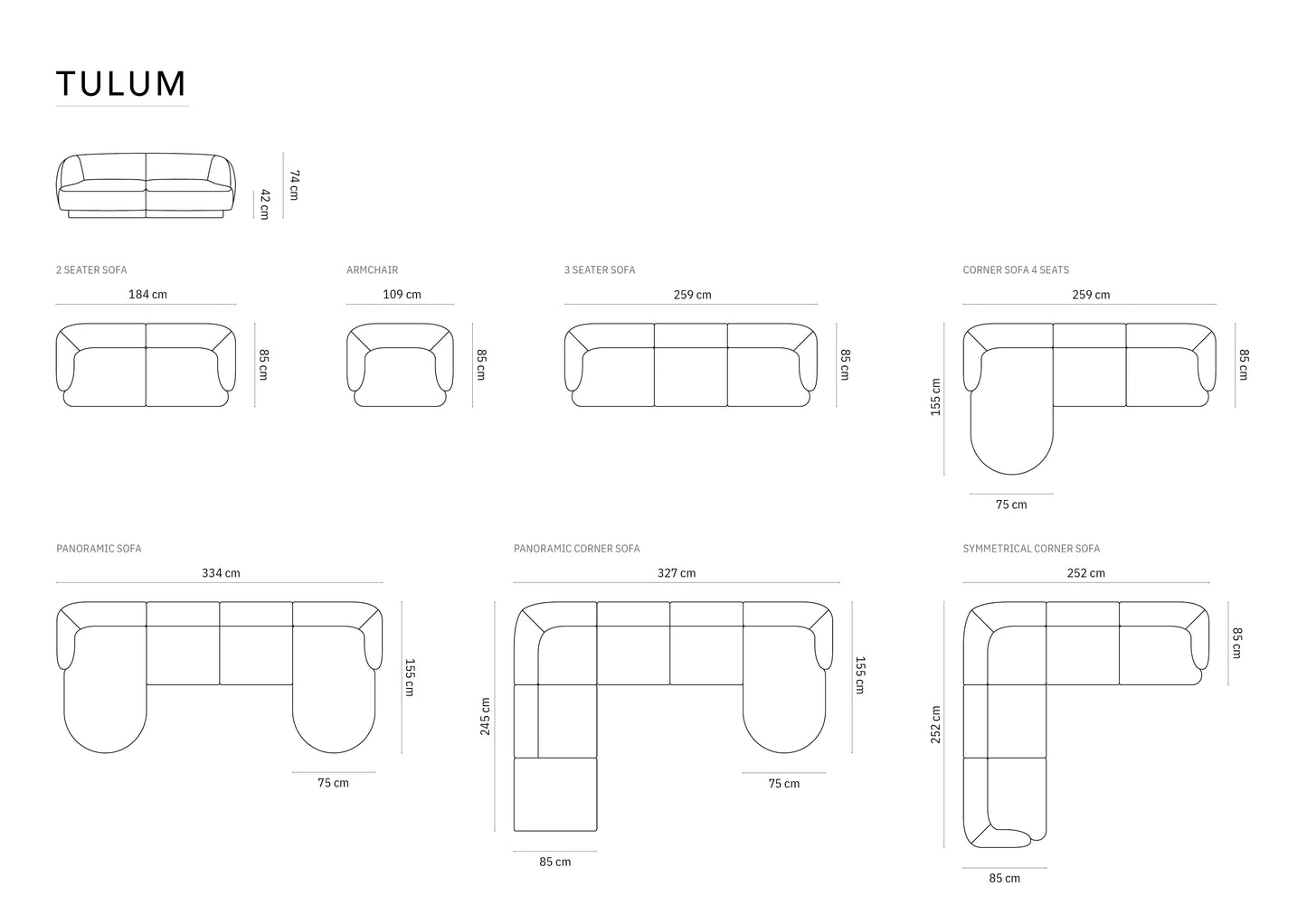 Dīvāns  Cosmopolitan Design Tulum 184x85x74 tumši pelēks - N1 Home