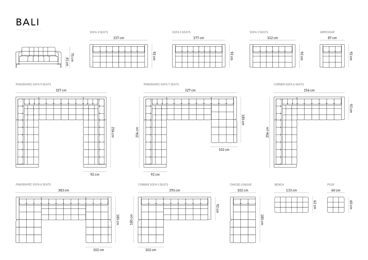 Dīvāns Cosmopolitan Design  Bali 152x92x75 cm tumši pelēks - N1 Home