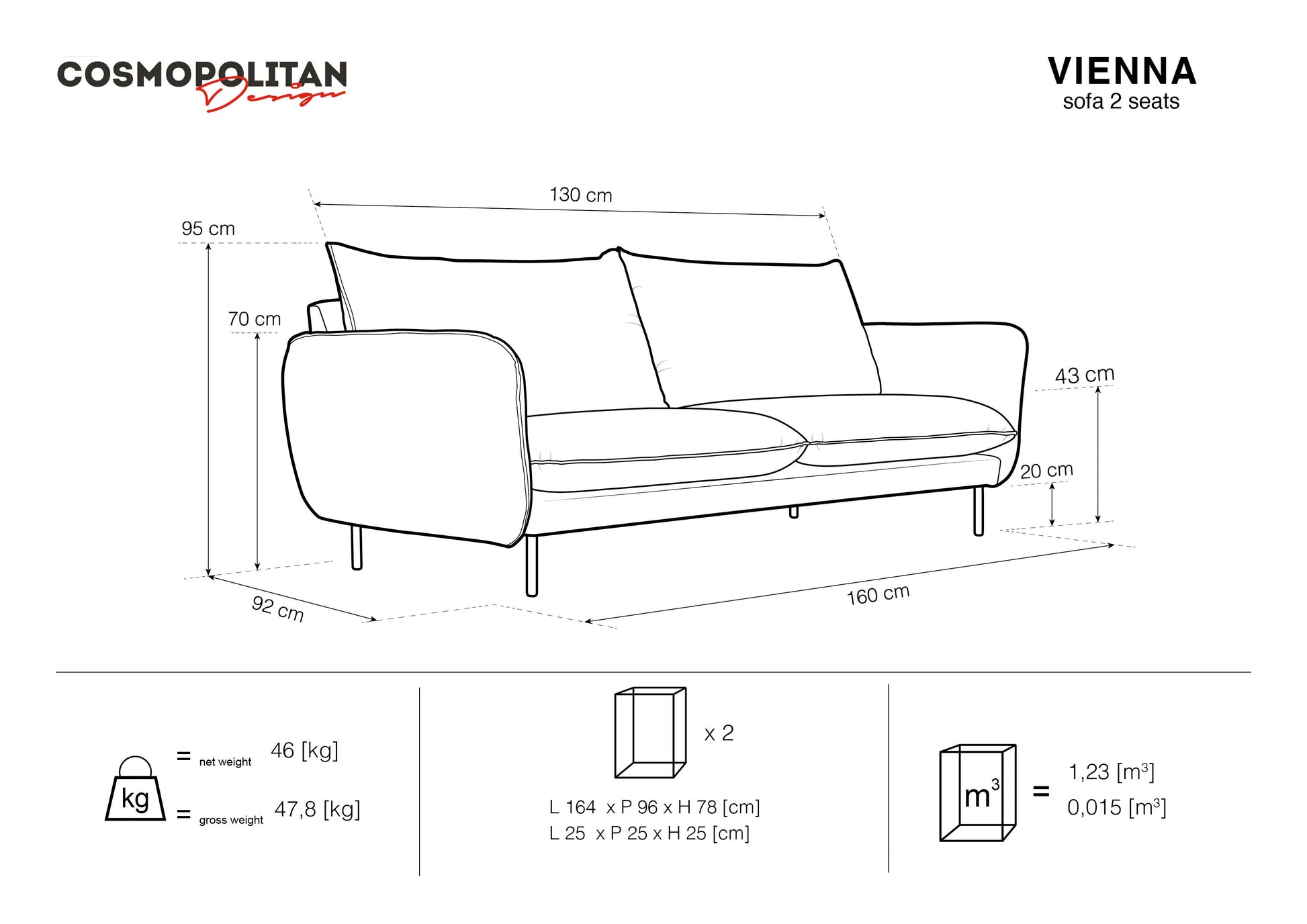 Dīvāns  Cosmopolitan Design Vienna 200x92x95 cm melns - N1 Home