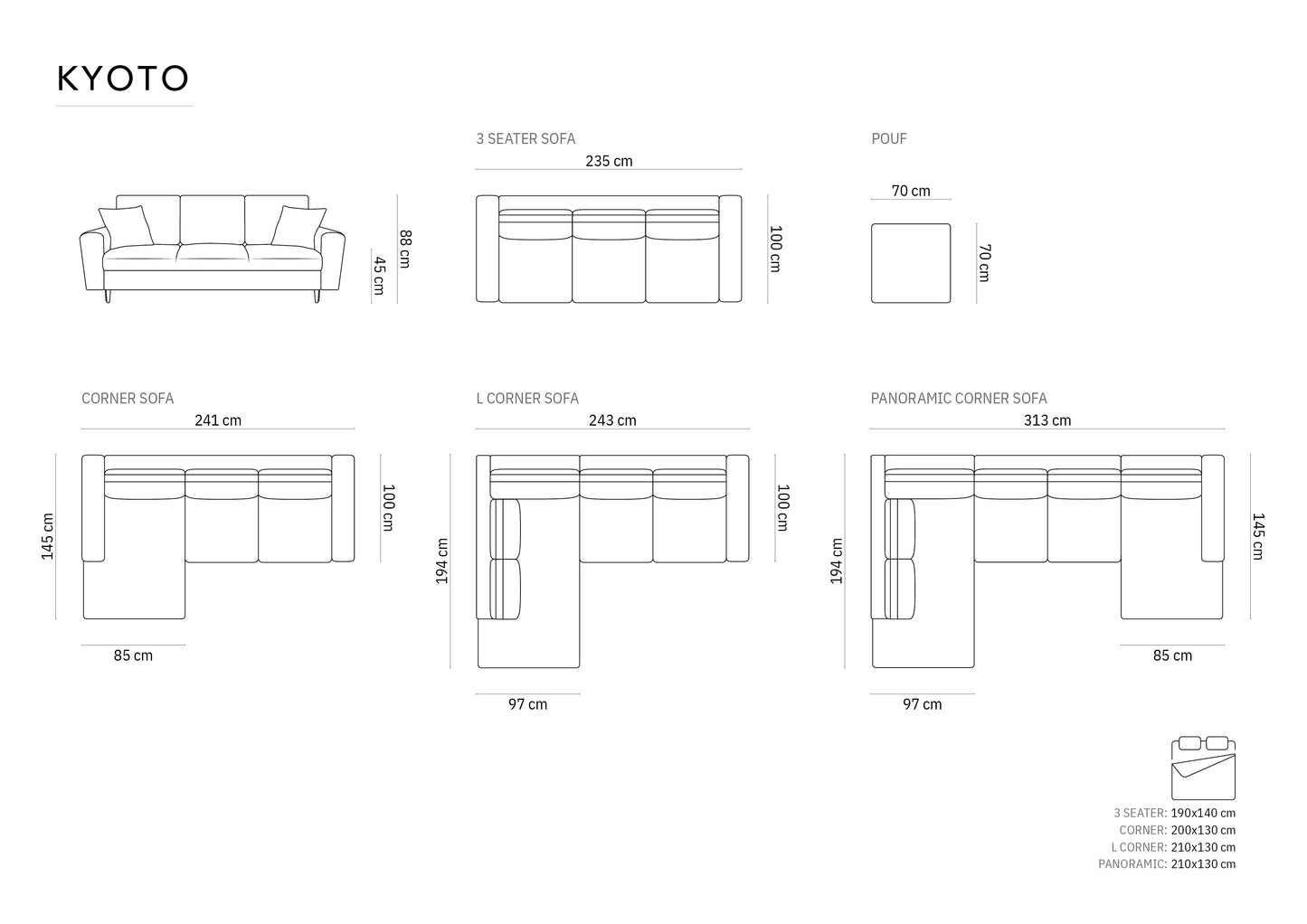 Dīvāns Cosmopolitan Design Kyoto 235x100x88 cm jūras zaļs - N1 Home