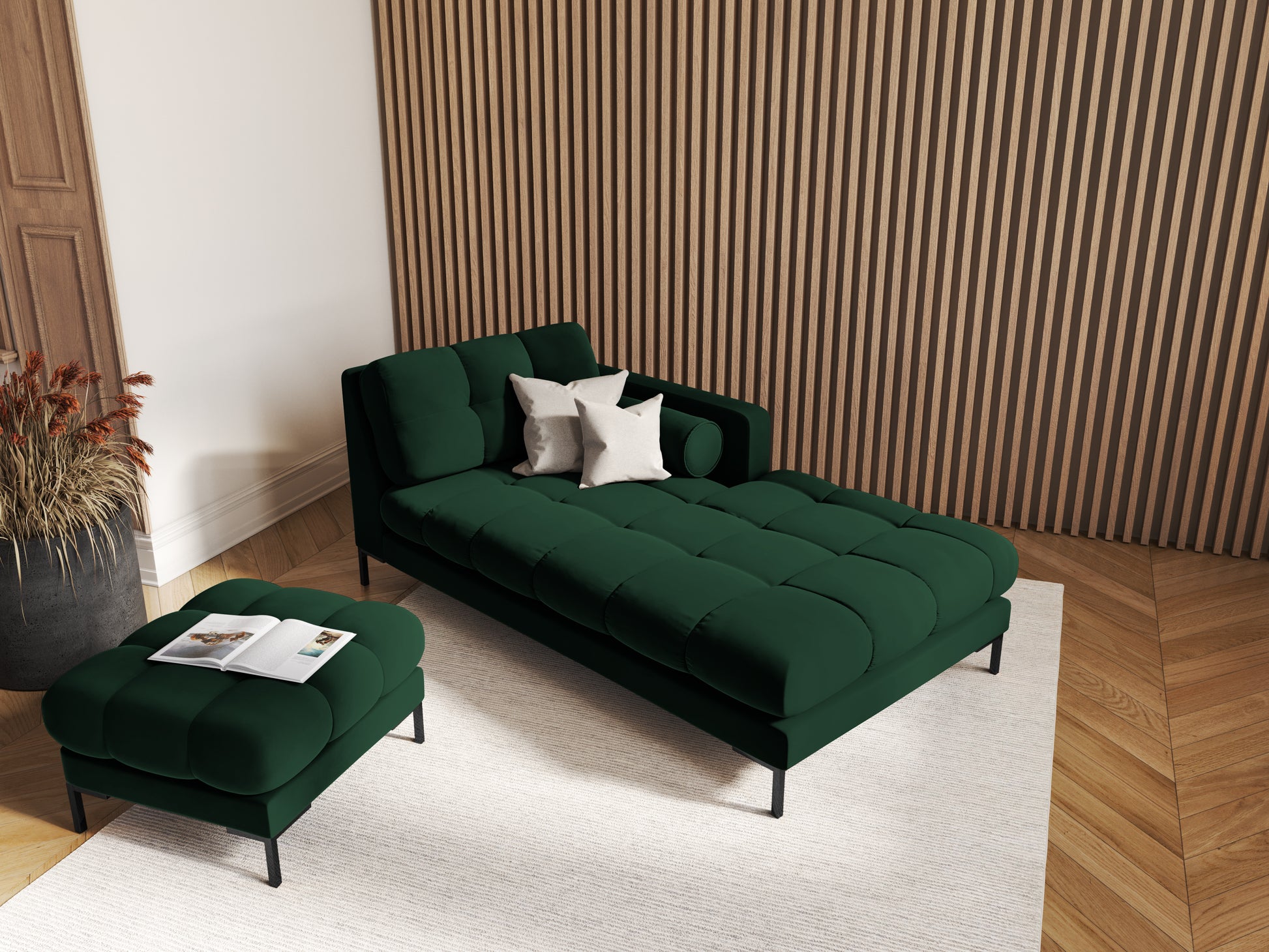 Pufs Cosmopolitan Design Bali 60x60x41 cm melns/tumši zaļs - N1 Home