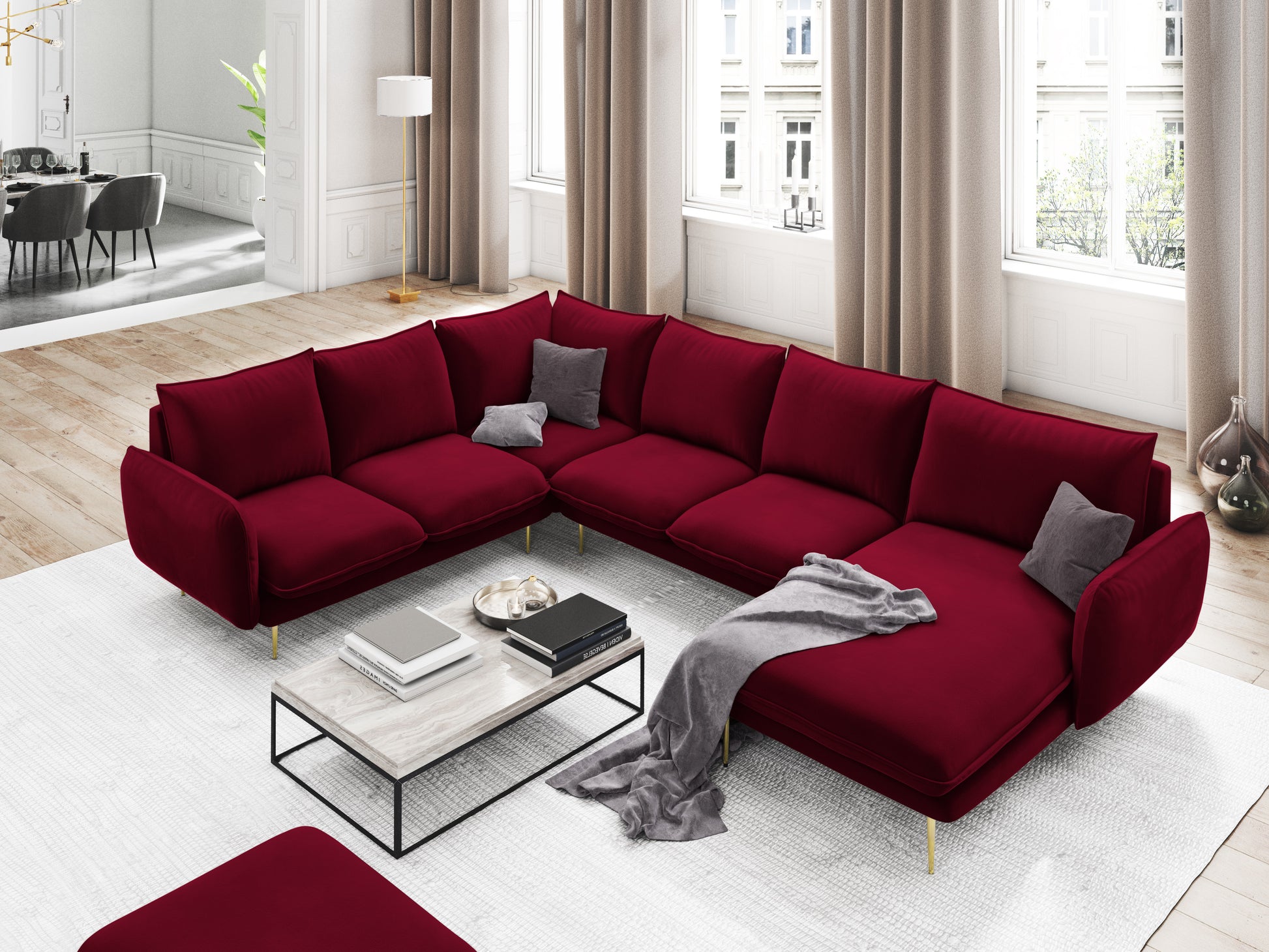 Dīvāns Cosmopolitan Design Vienna samta 330x235x95 cm bordo - N1 Home