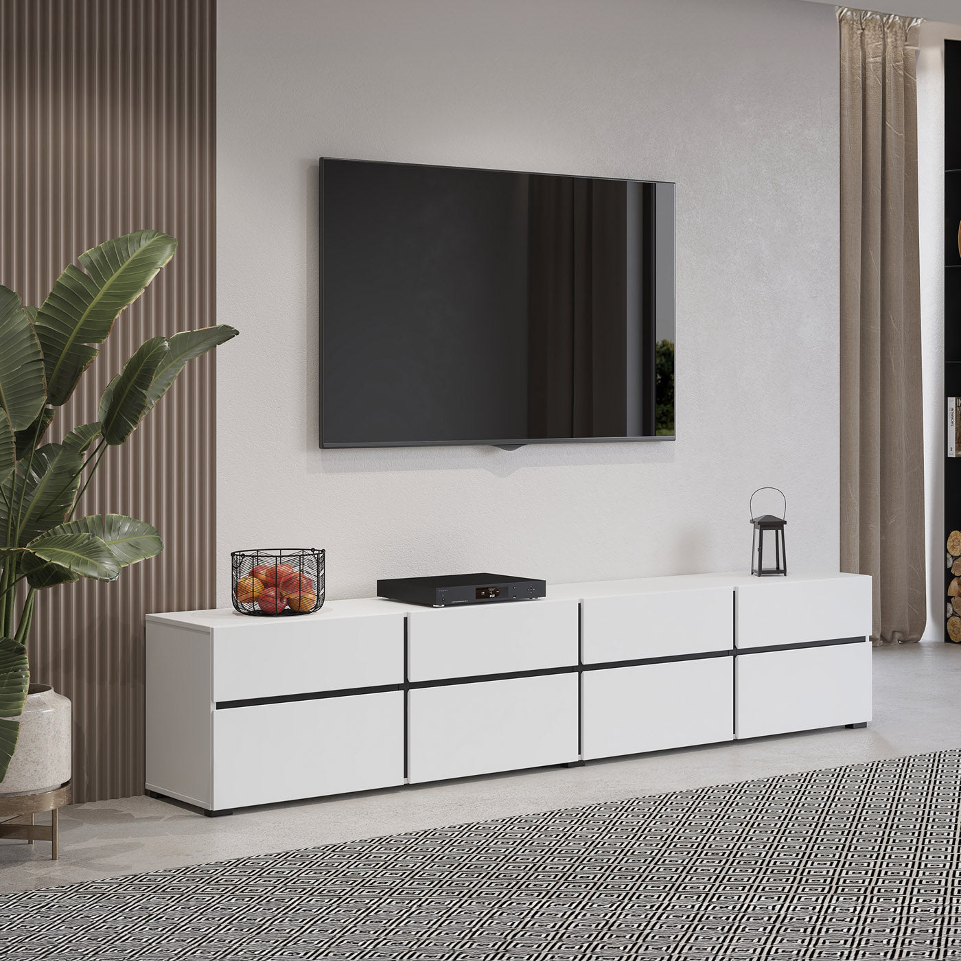 TV skapis Krosit kolekcija 225/48/40 cm balts/melns - N1 Home