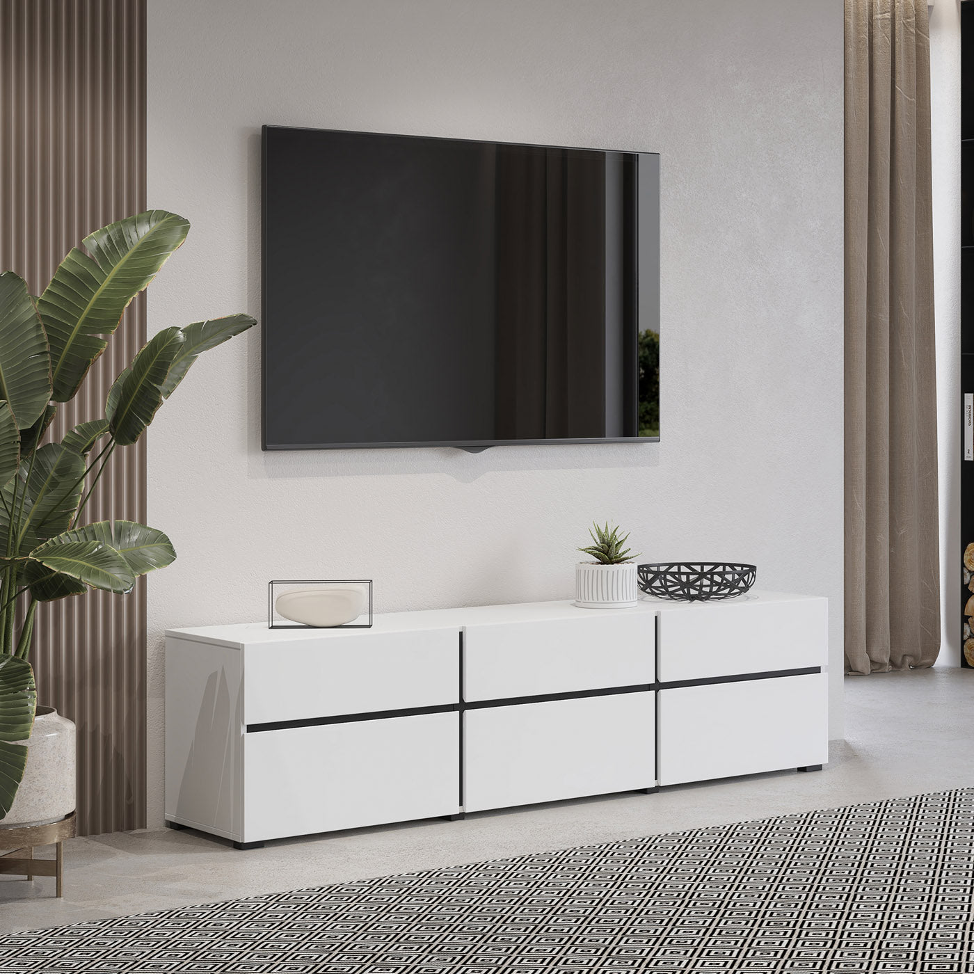 TV skapis Krosit kolekcija 180/40/48 cm melns/balts