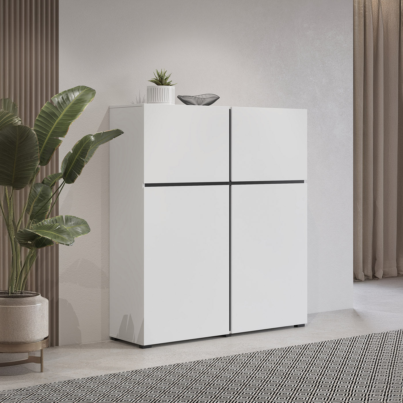 Kumode Krosit kolekcija 119/139/40 cm balts/melns - N1 Home