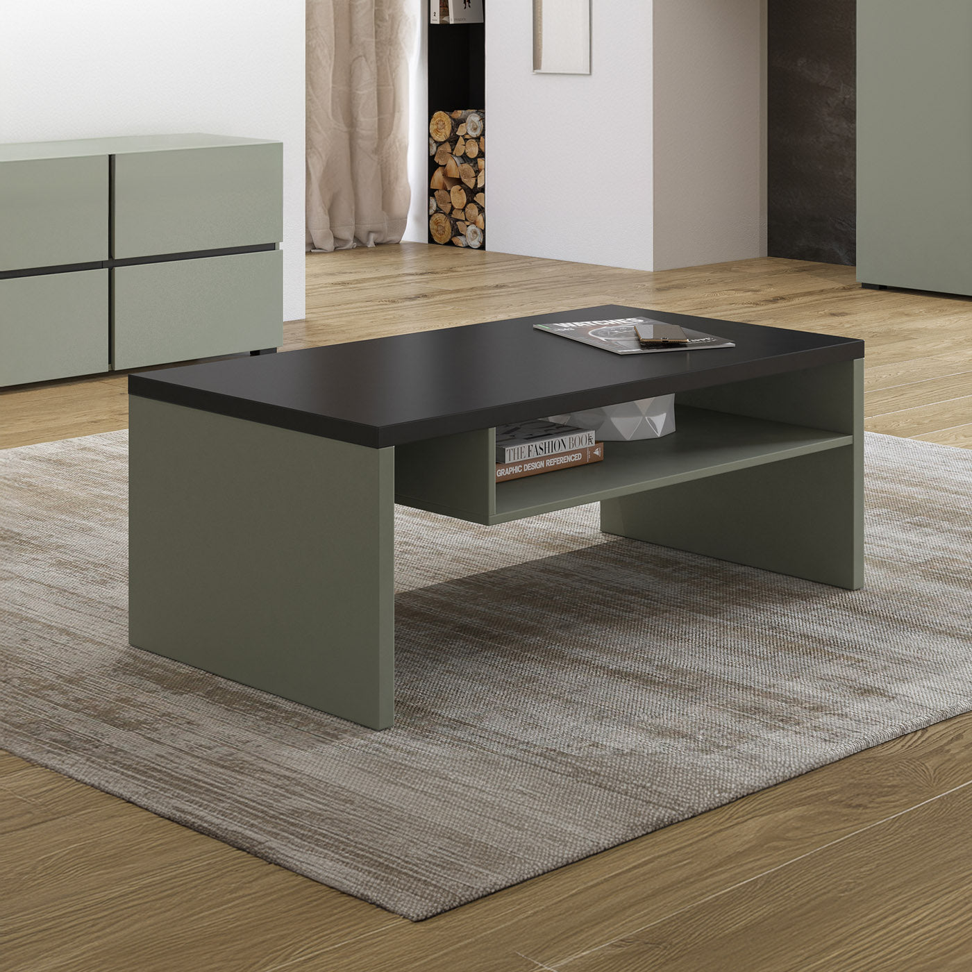 Kafijas galds Krosit kolekcija 120/60/45 cm zaļs/melns - N1 Home