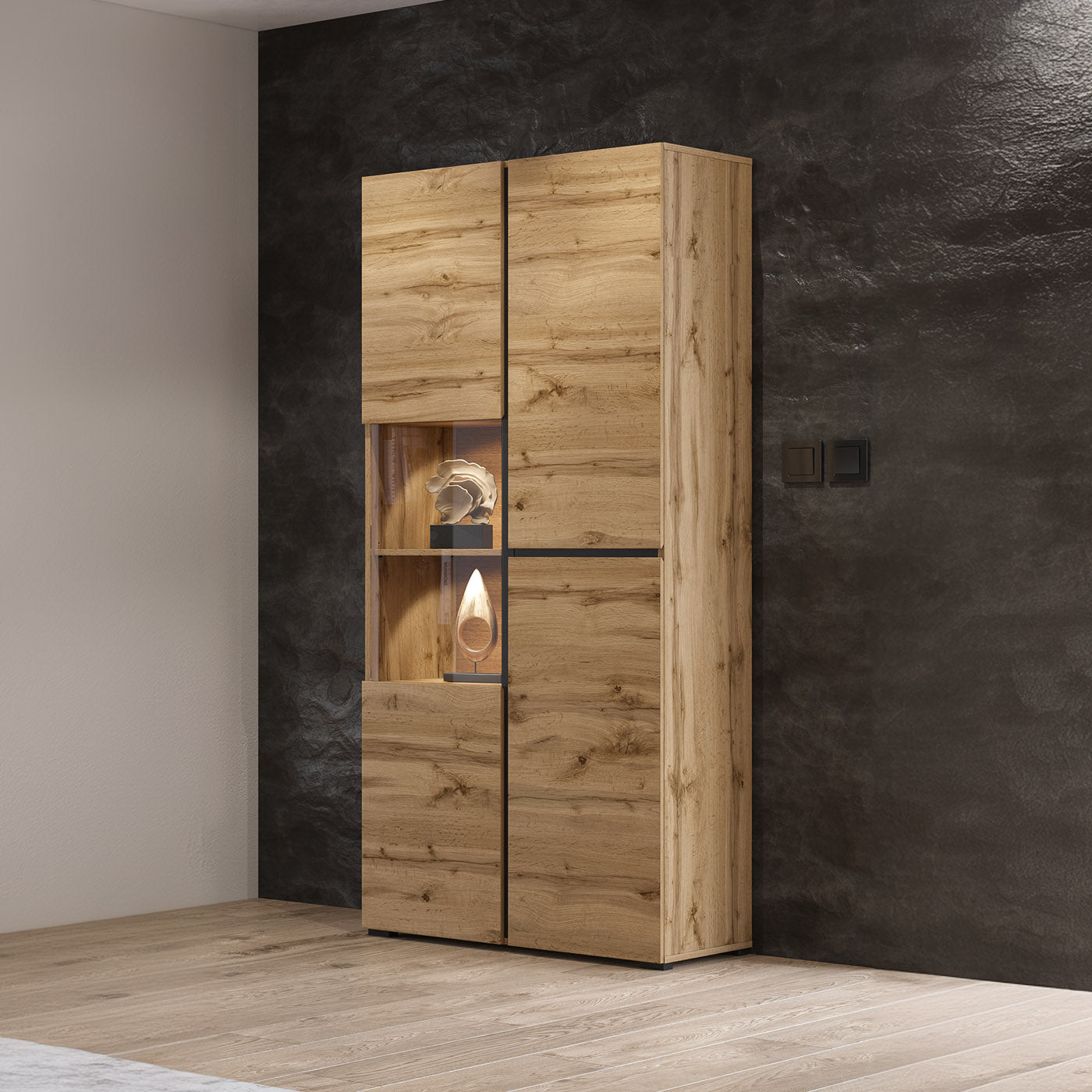 Vitrīnas skapis Krosit kolekcija 79/183/40 cm Votan ozols