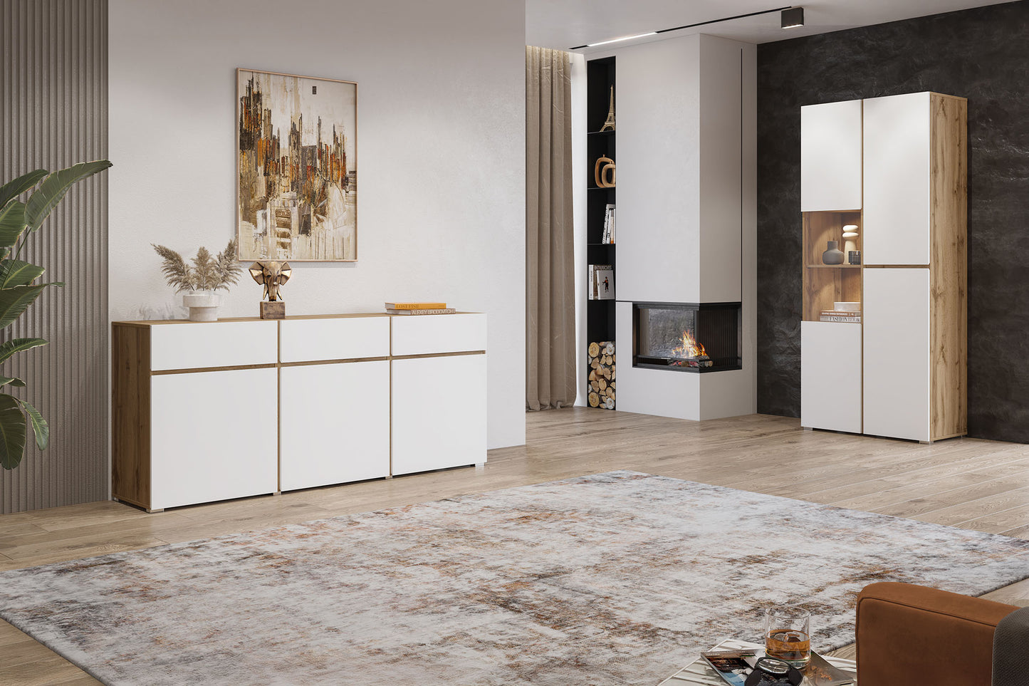 Kumode Krosit kolekcija 119/78/40 cm Votan ozols/balts - N1 Home