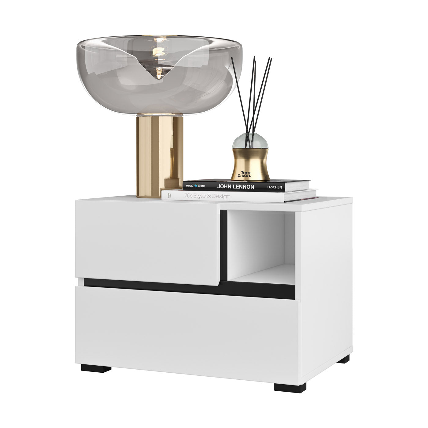 Naktsskapis (2) Krosit kolekcija 55/40/40 cm balts/melns - N1 Home