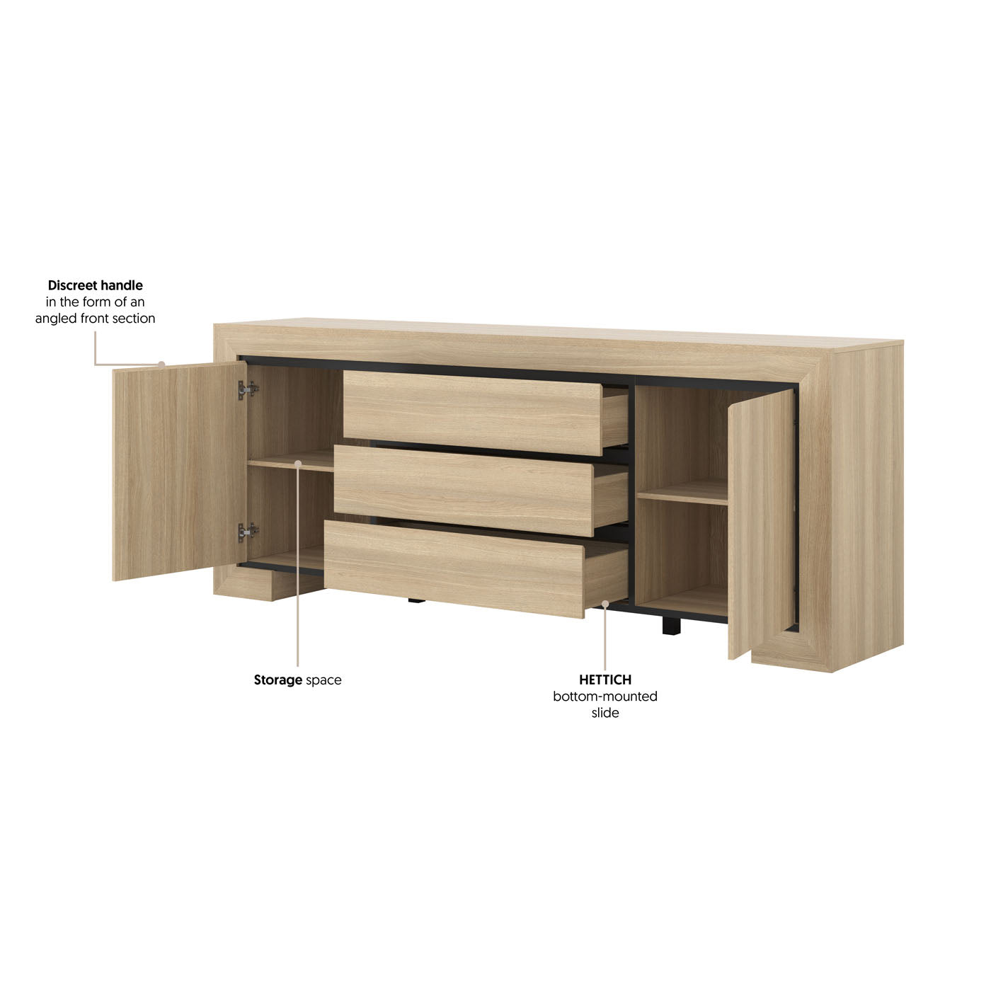 Kumode Cabira II 225/48/90 cm elegants ozols/melns - N1 Home