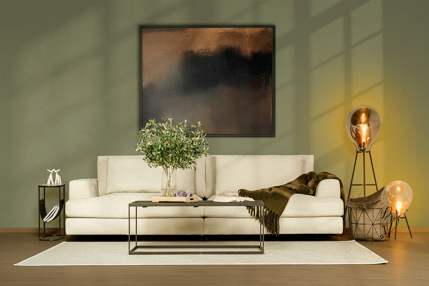 Dīvāns Casa 284/120/81 cm krēms, tumši zaļs - N1 Home