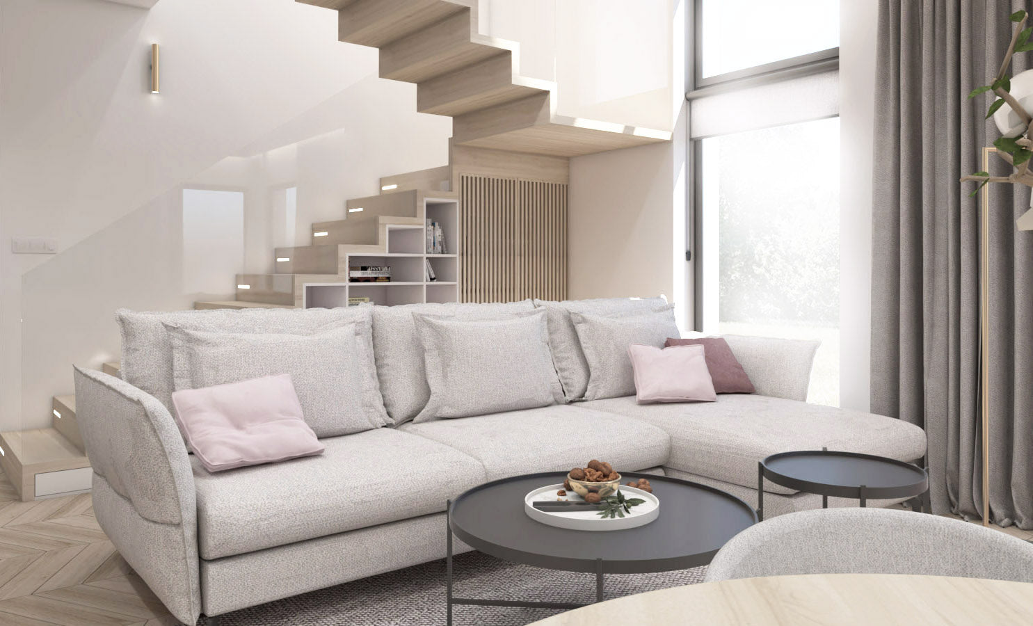 Dīvāns Carmen Corner S2 Befame 318/187/101 cm rozā - N1 Home